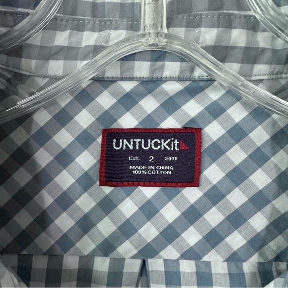 UNTUCKIT Gingham Check Plaid Button Down Shirt 2 - Picture 3 of 5